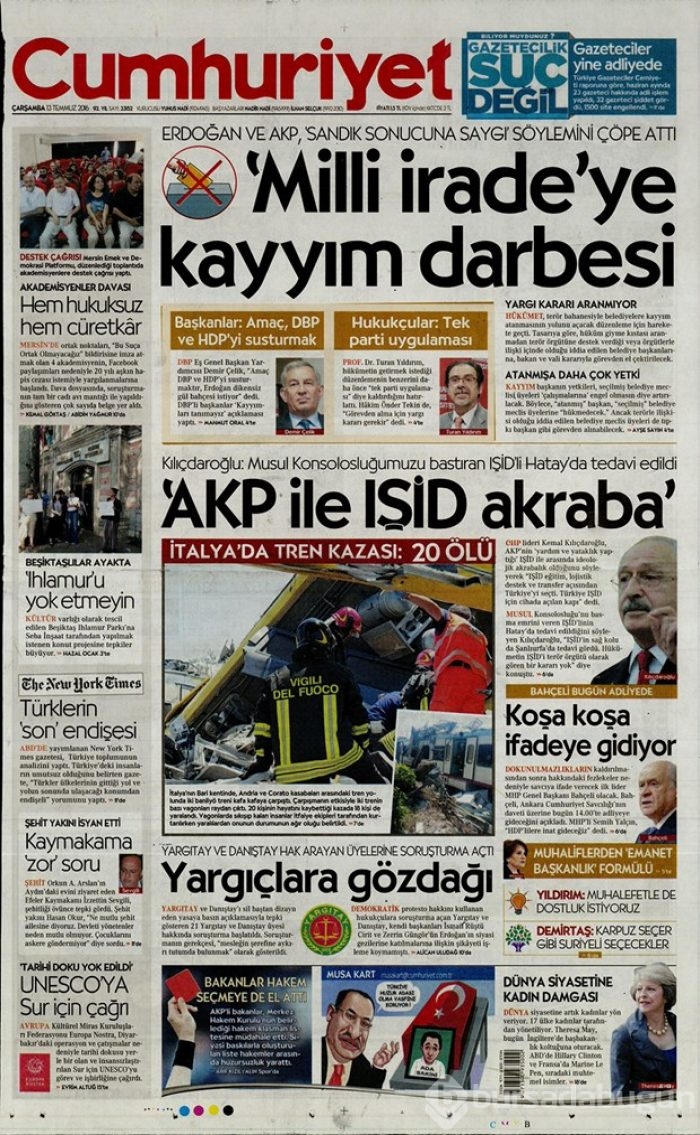 Günün gazete manşetleri - 13 Temmuz 2016