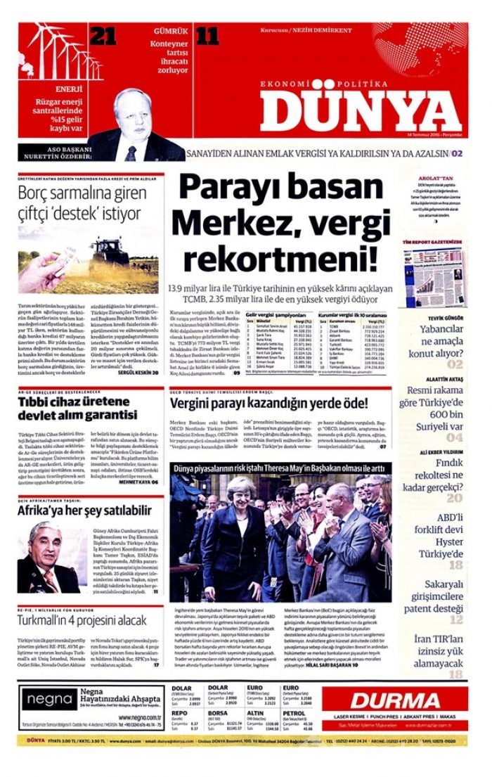 Günün gazete manşetleri 14 Temmuz 2016