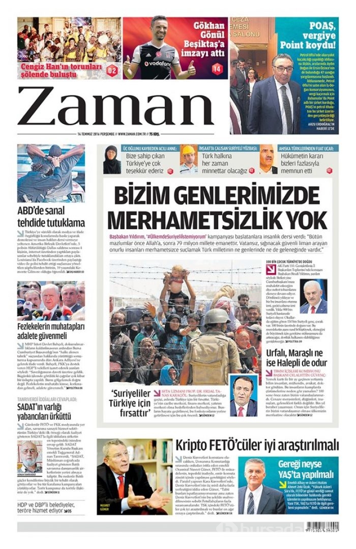 Günün gazete manşetleri 14 Temmuz 2016