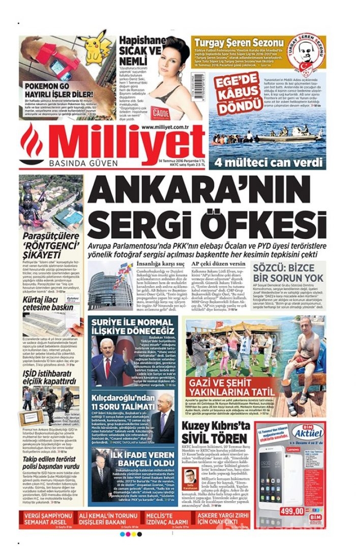 Günün gazete manşetleri 14 Temmuz 2016