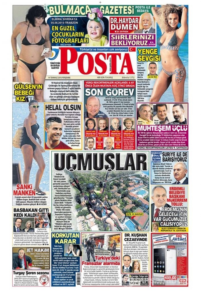 Günün gazete manşetleri 14 Temmuz 2016