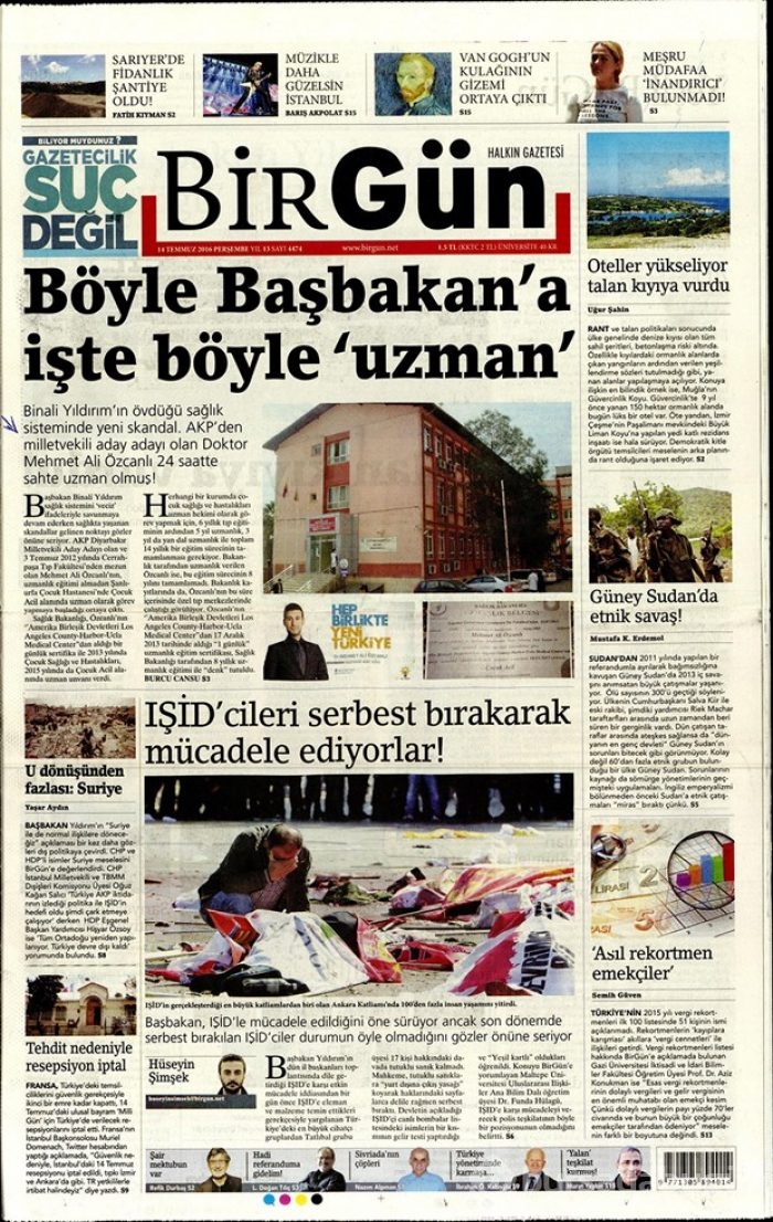 Günün gazete manşetleri 14 Temmuz 2016