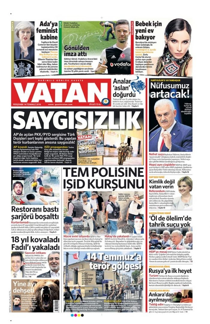Günün gazete manşetleri 14 Temmuz 2016