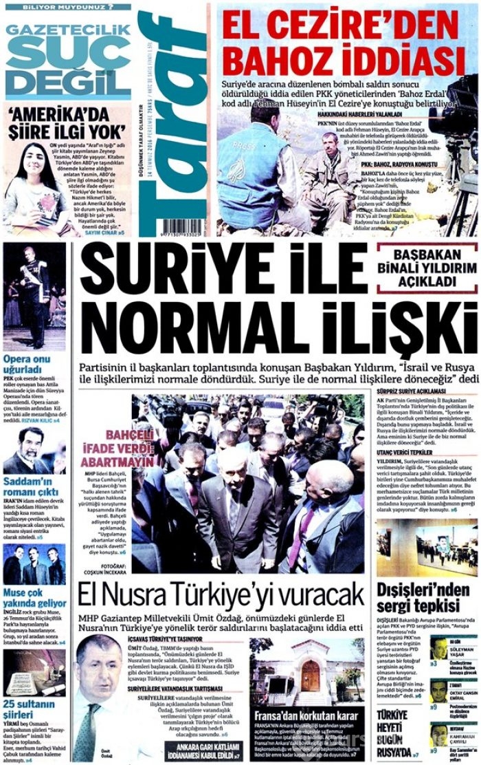 Günün gazete manşetleri 14 Temmuz 2016