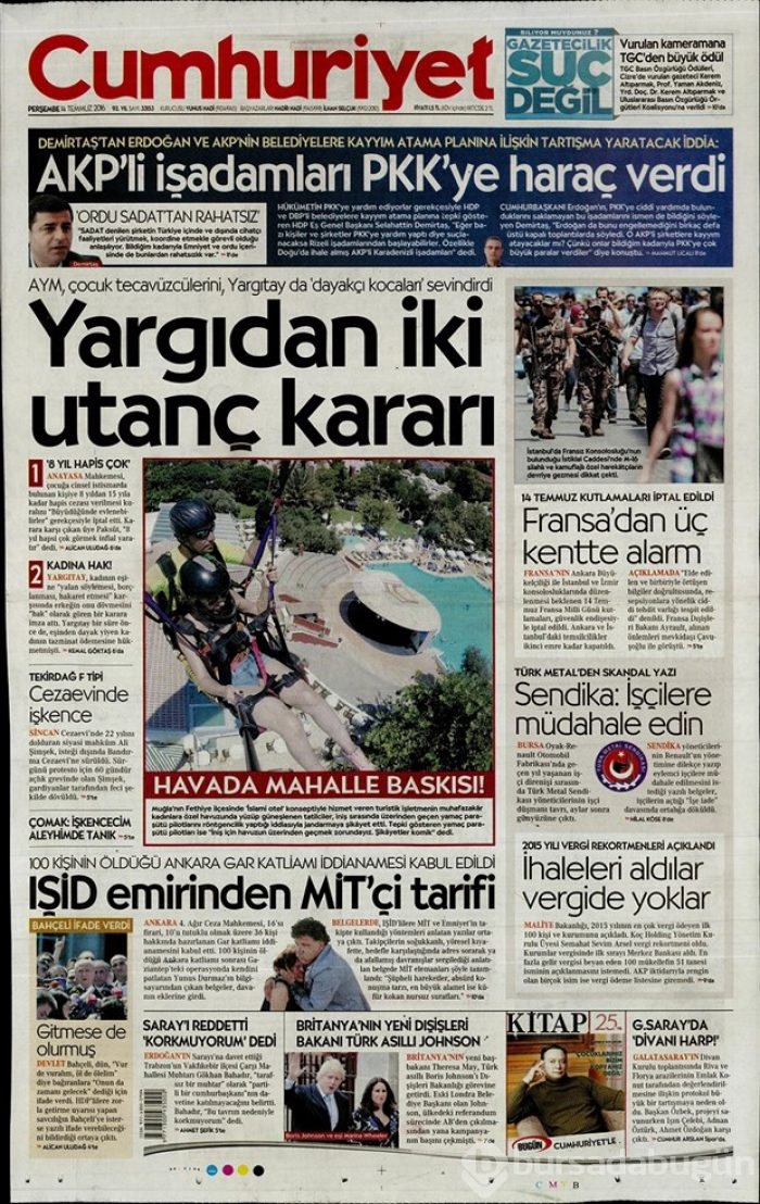 Günün gazete manşetleri 14 Temmuz 2016