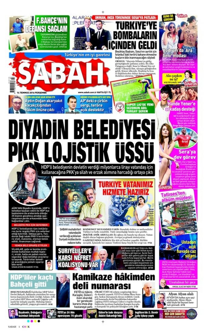 Günün gazete manşetleri 14 Temmuz 2016