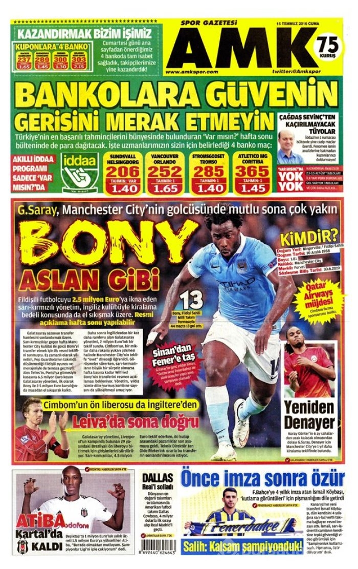 Günün gazete manşetleri 15 Temmuz 2016