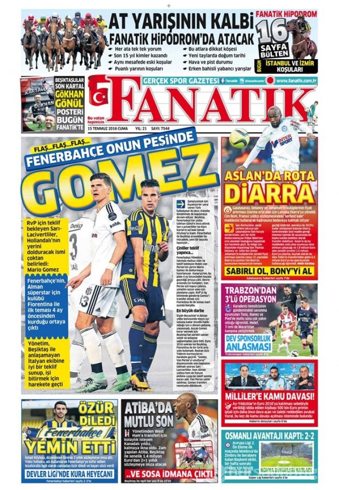 Günün gazete manşetleri 15 Temmuz 2016