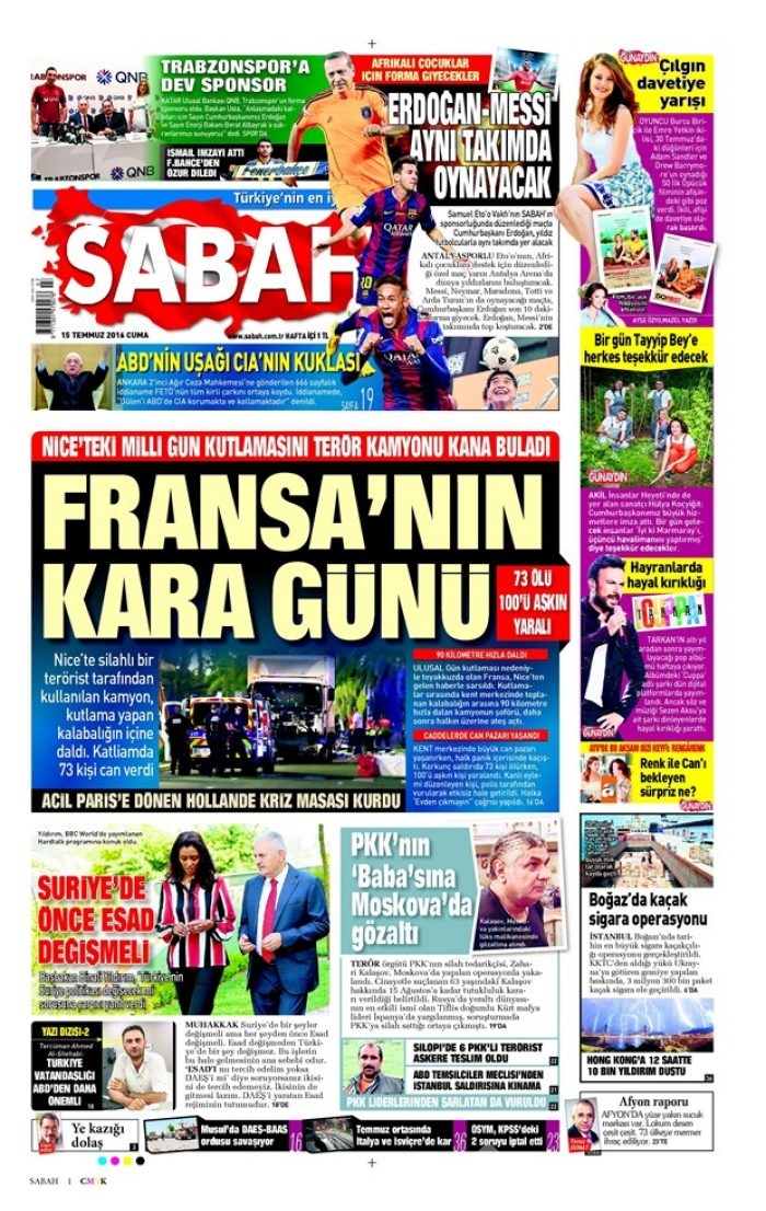 Günün gazete manşetleri 15 Temmuz 2016