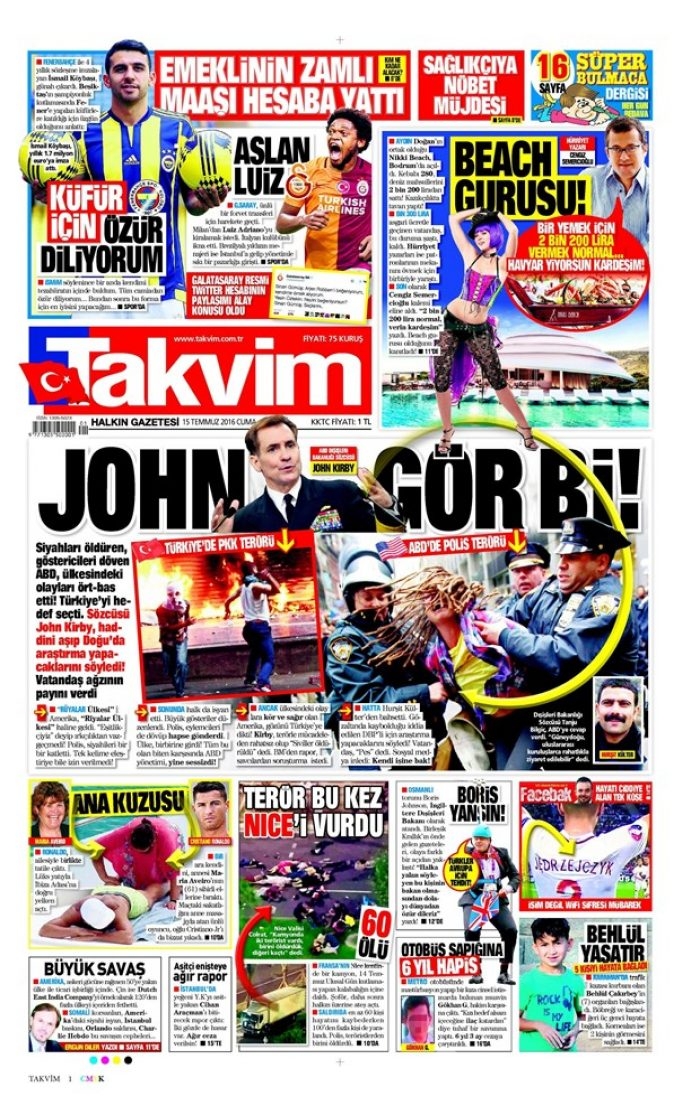 Günün gazete manşetleri 15 Temmuz 2016