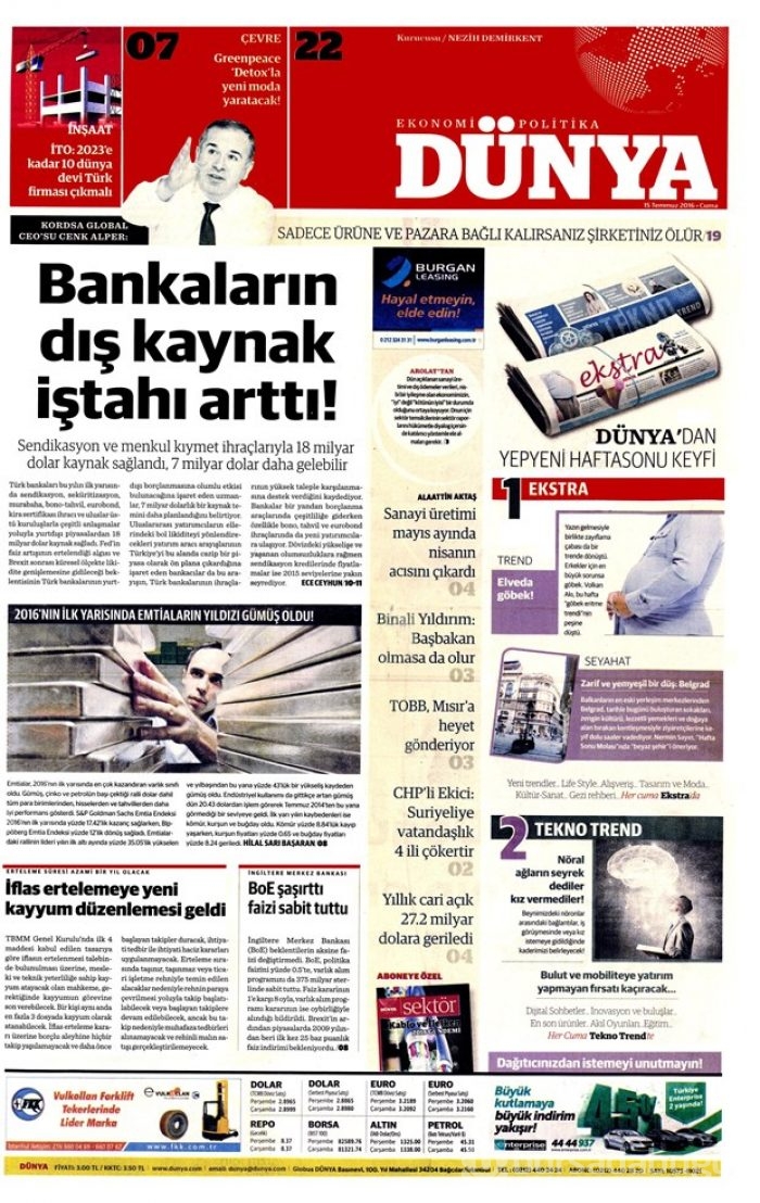 Günün gazete manşetleri 15 Temmuz 2016