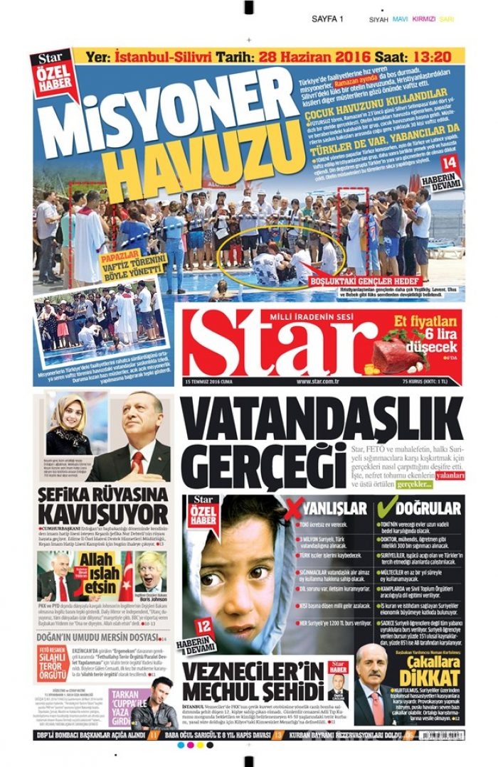 Günün gazete manşetleri 15 Temmuz 2016