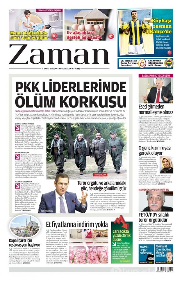 Günün gazete manşetleri 15 Temmuz 2016