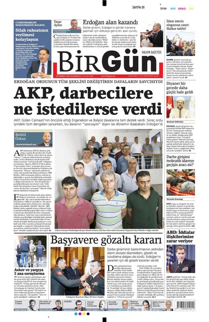  Günün gazete manşetleri 18 Temmuz 2016
