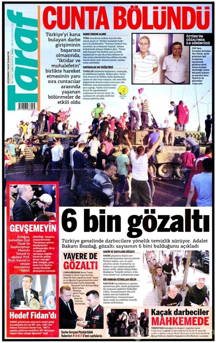  Günün gazete manşetleri 18 Temmuz 2016