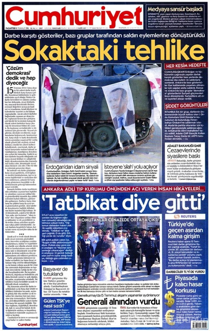  Günün gazete manşetleri 18 Temmuz 2016