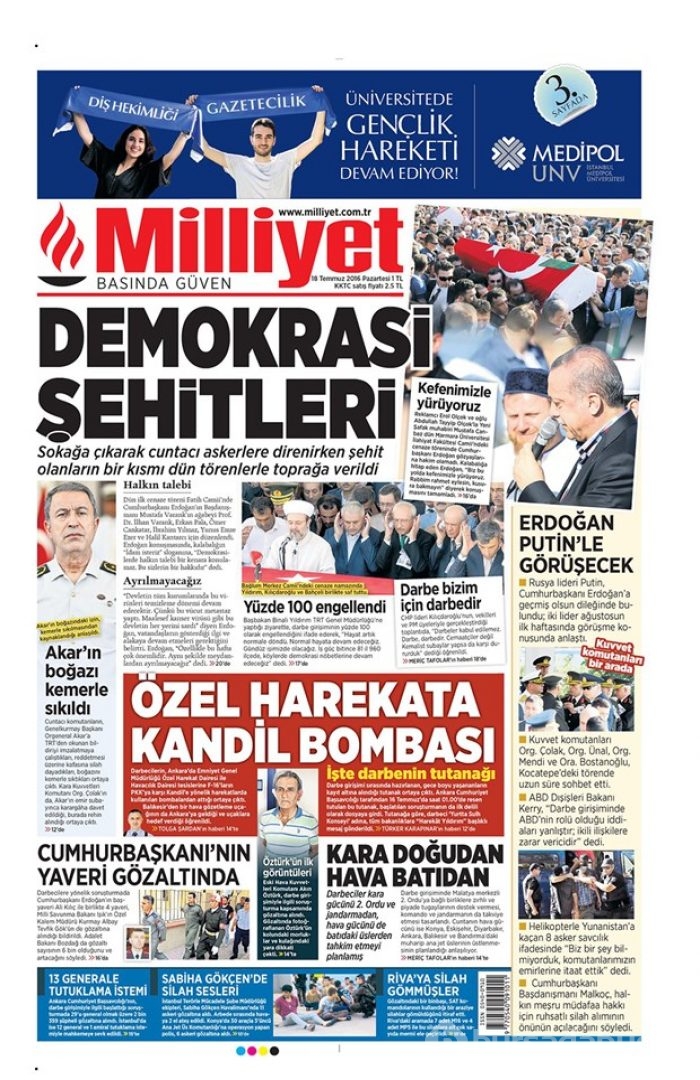  Günün gazete manşetleri 18 Temmuz 2016
