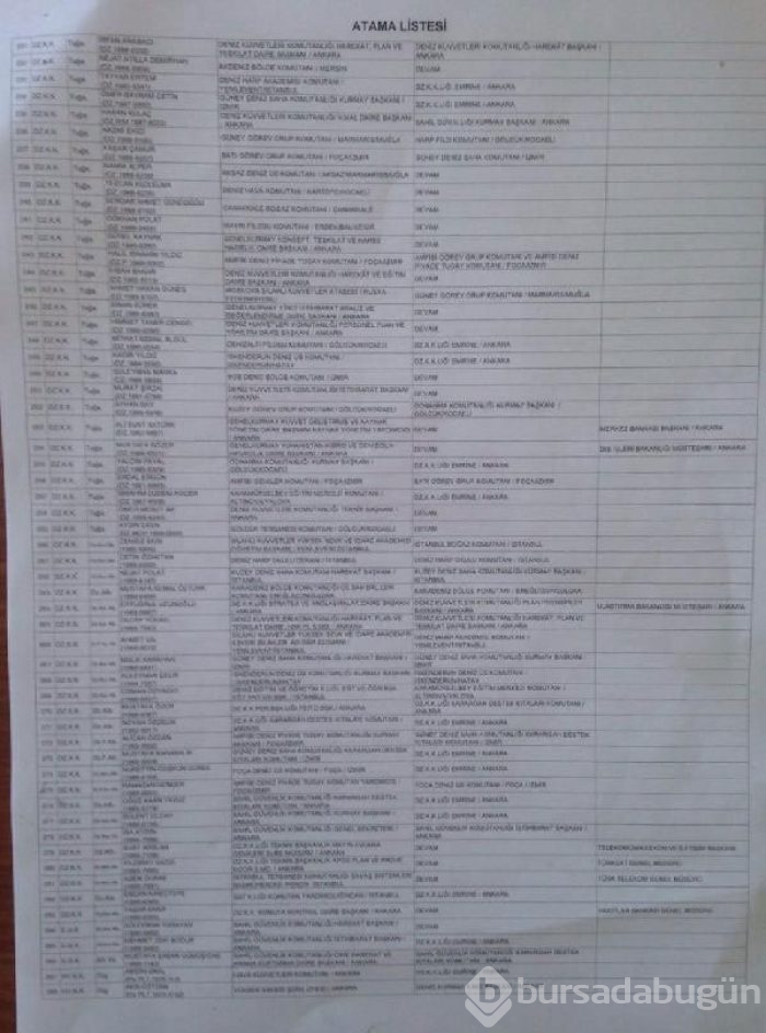 Darbeci albaydan çıkan atama listesi
