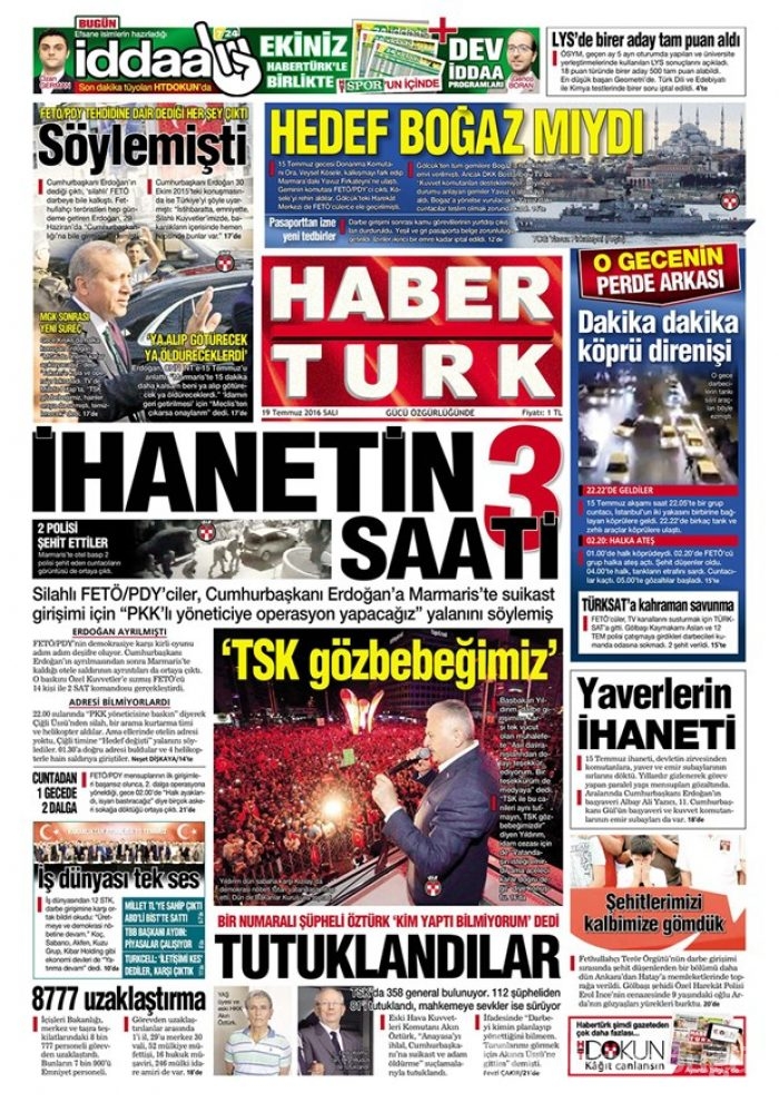 Günün gazete manşetleri  19 Temmuz 2016