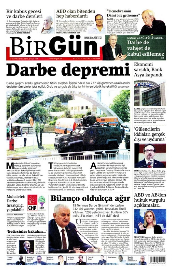 Günün gazete manşetleri  19 Temmuz 2016