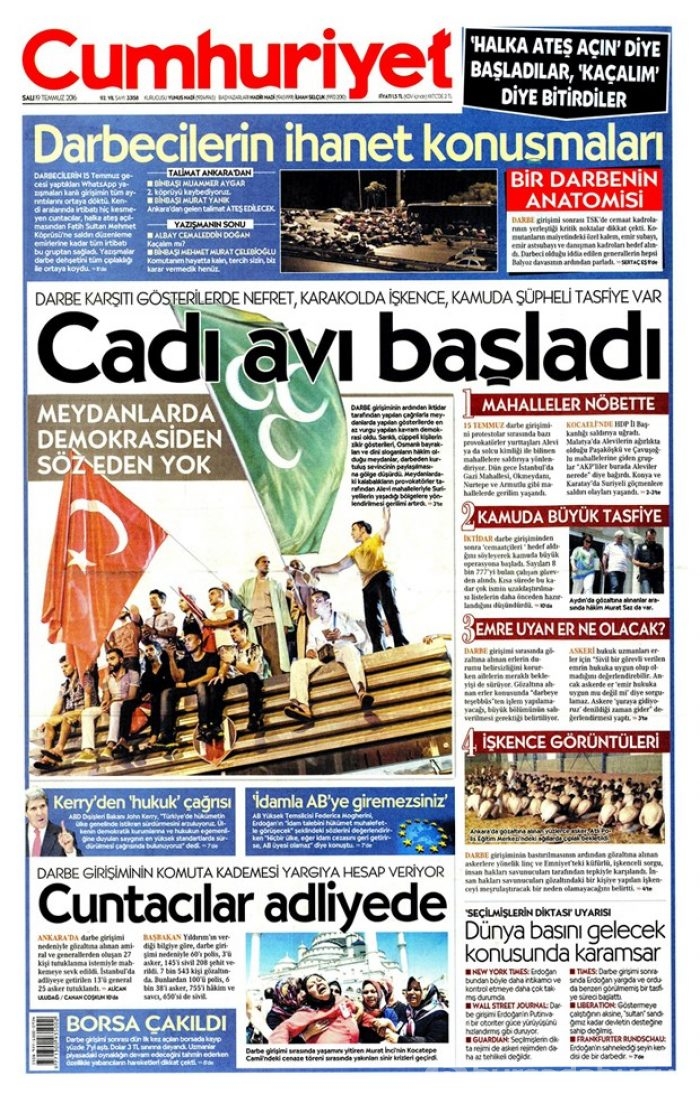 Günün gazete manşetleri  19 Temmuz 2016