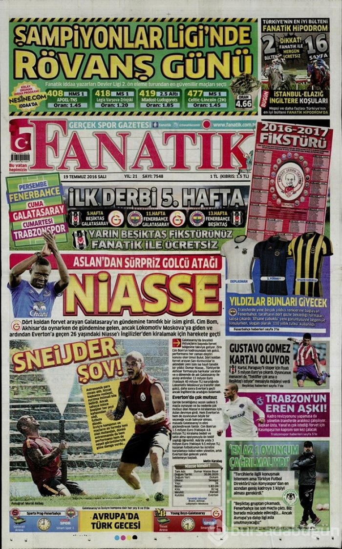 Günün gazete manşetleri  19 Temmuz 2016
