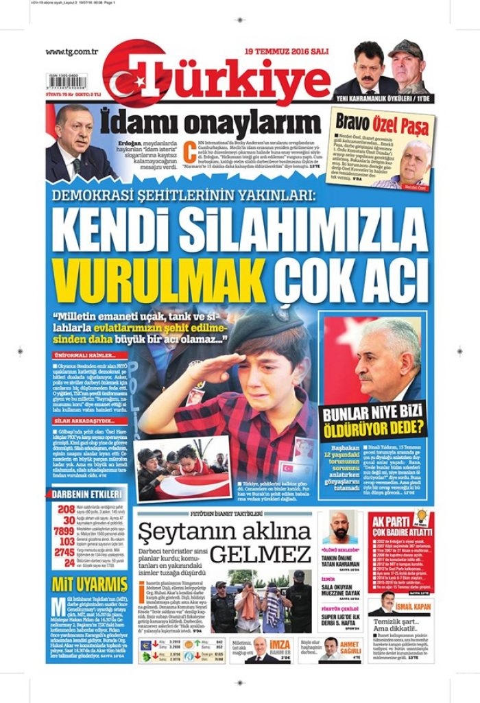 Günün gazete manşetleri  19 Temmuz 2016