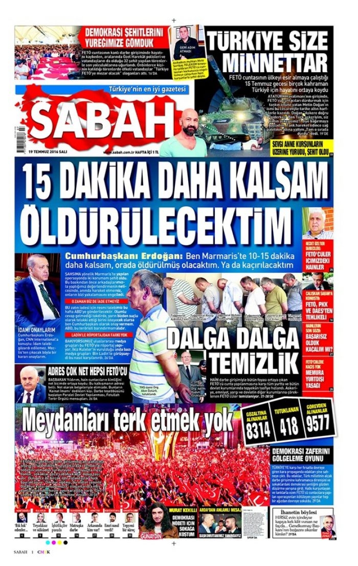 Günün gazete manşetleri  19 Temmuz 2016