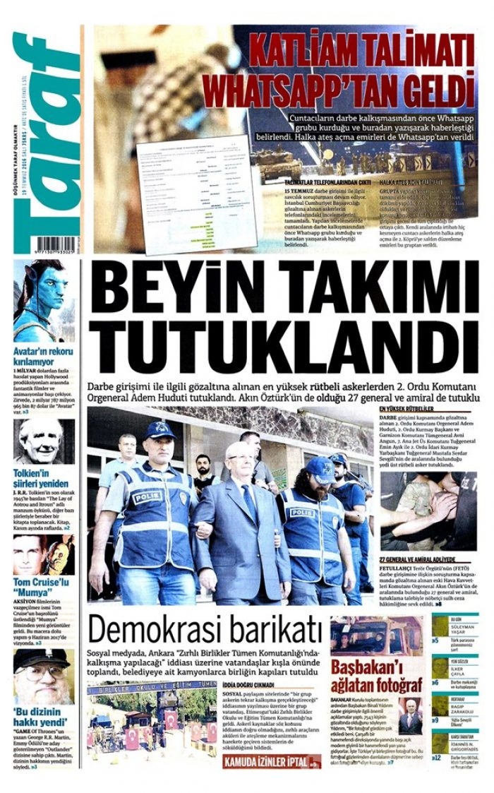 Günün gazete manşetleri  19 Temmuz 2016
