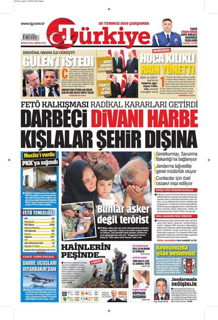 Günün gazete manşetleri 20 Temmuz 2016