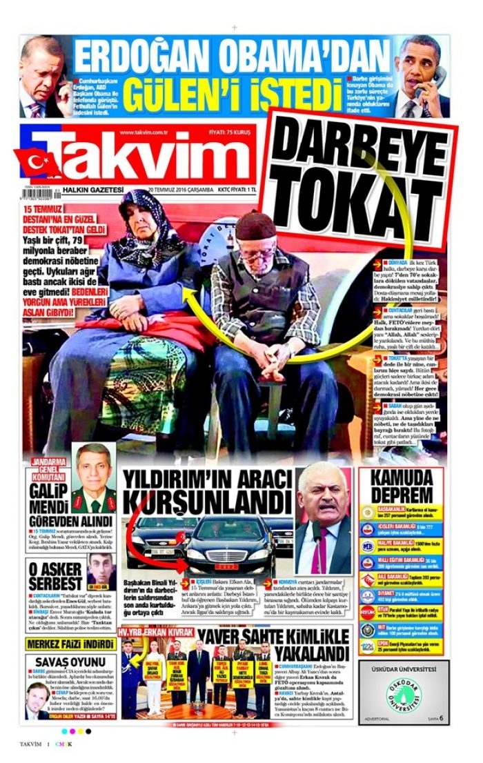 Günün gazete manşetleri 20 Temmuz 2016