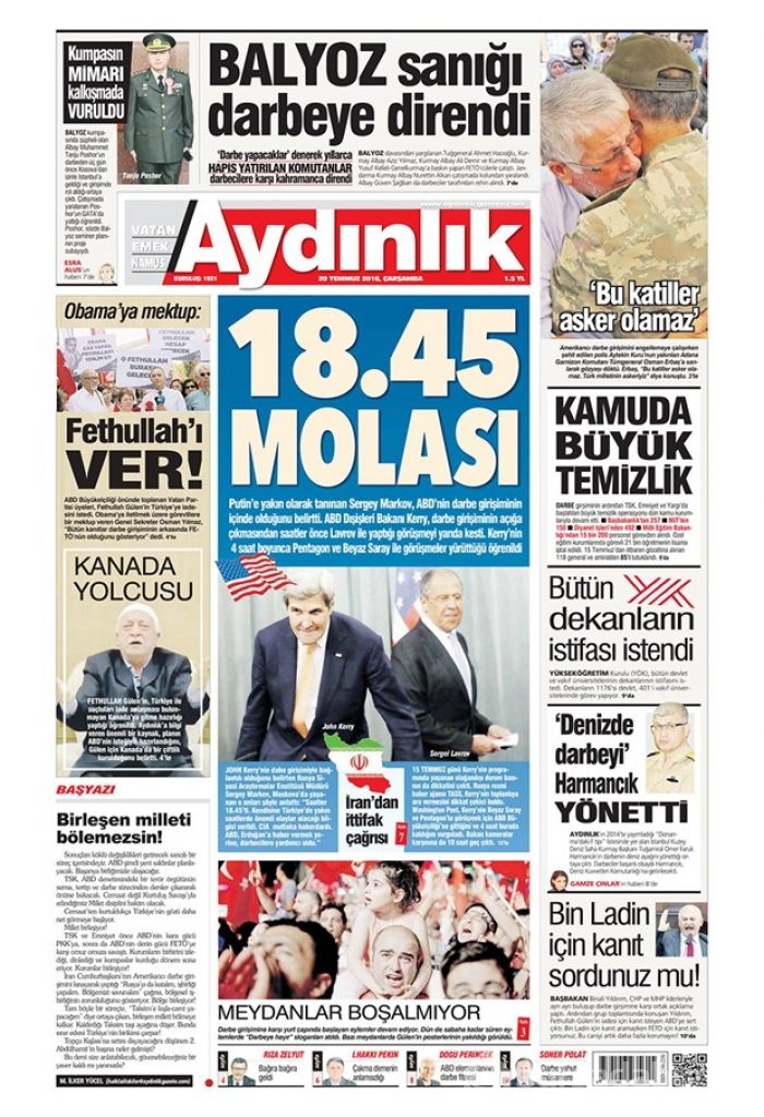 Günün gazete manşetleri 20 Temmuz 2016