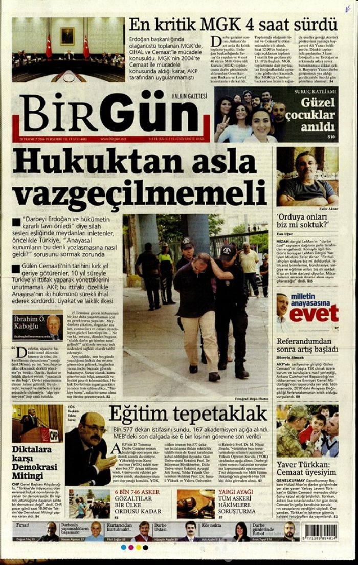 Günün gazete manşetleri 21 Temmuz 2016