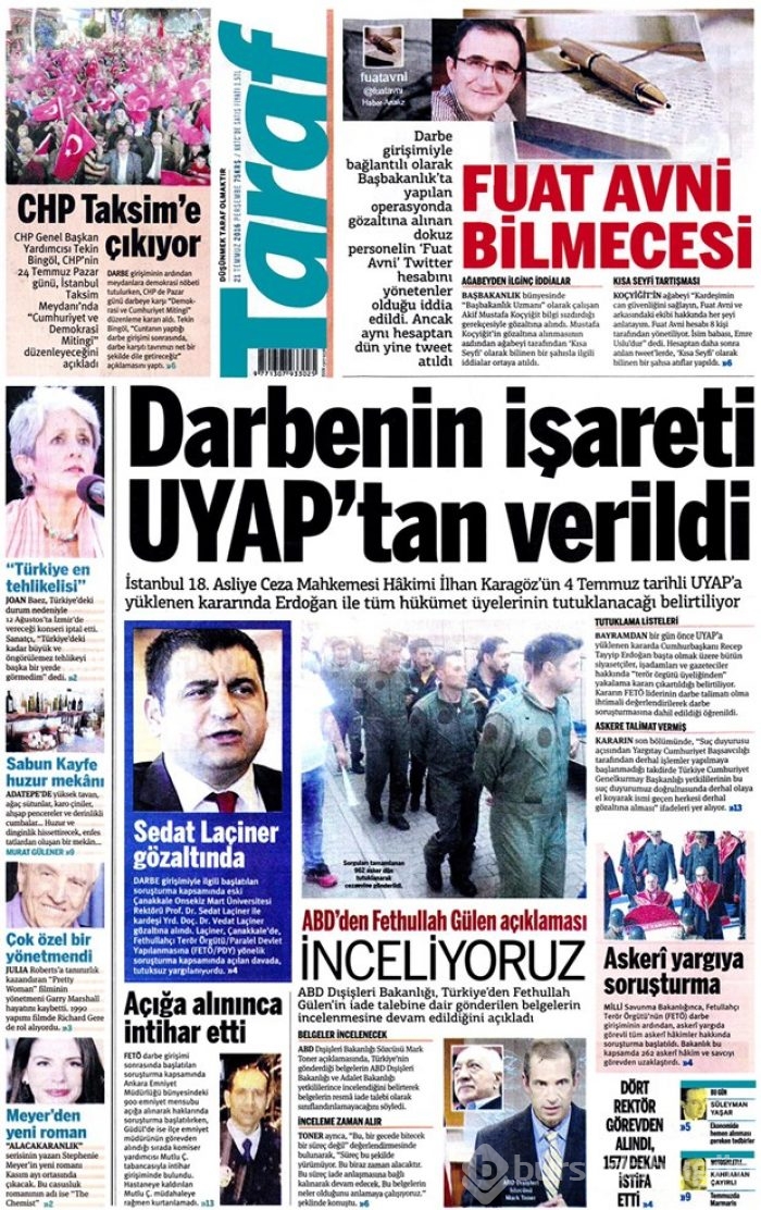 Günün gazete manşetleri 21 Temmuz 2016