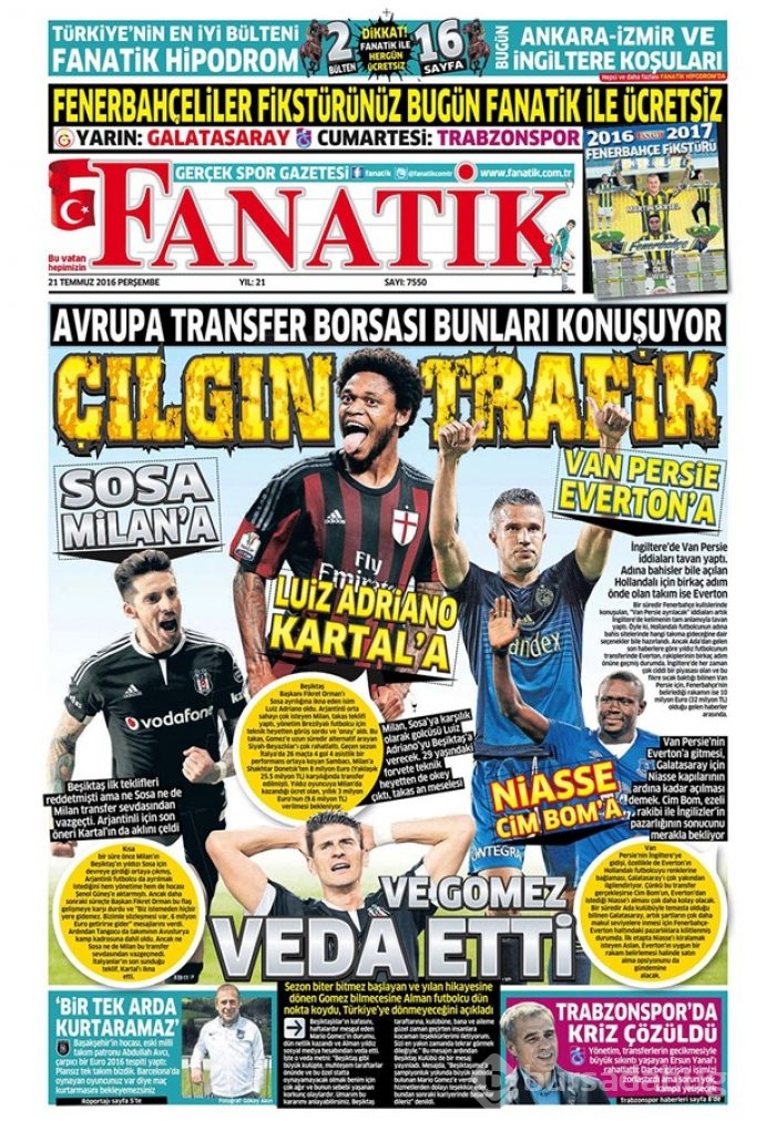 Günün gazete manşetleri 21 Temmuz 2016