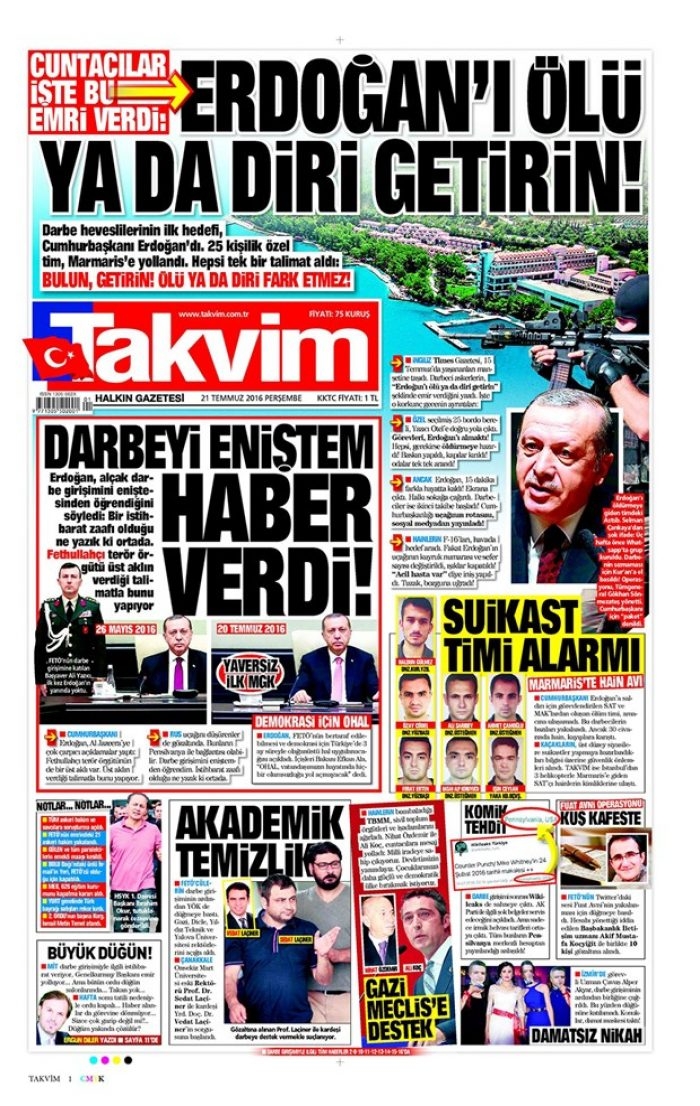 Günün gazete manşetleri 21 Temmuz 2016