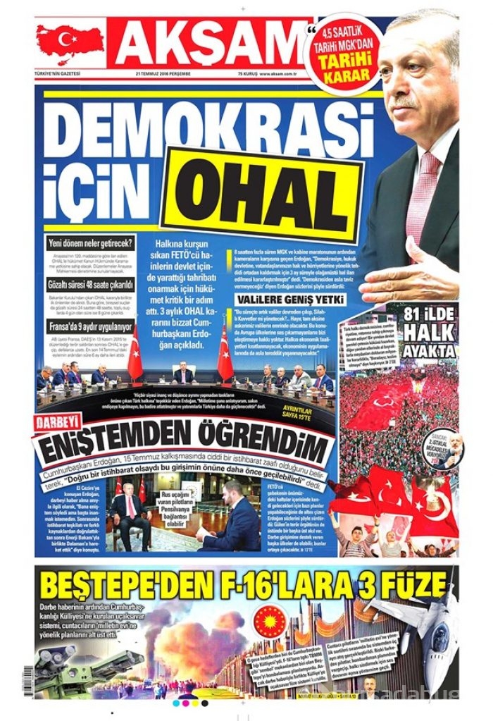 Günün gazete manşetleri 21 Temmuz 2016