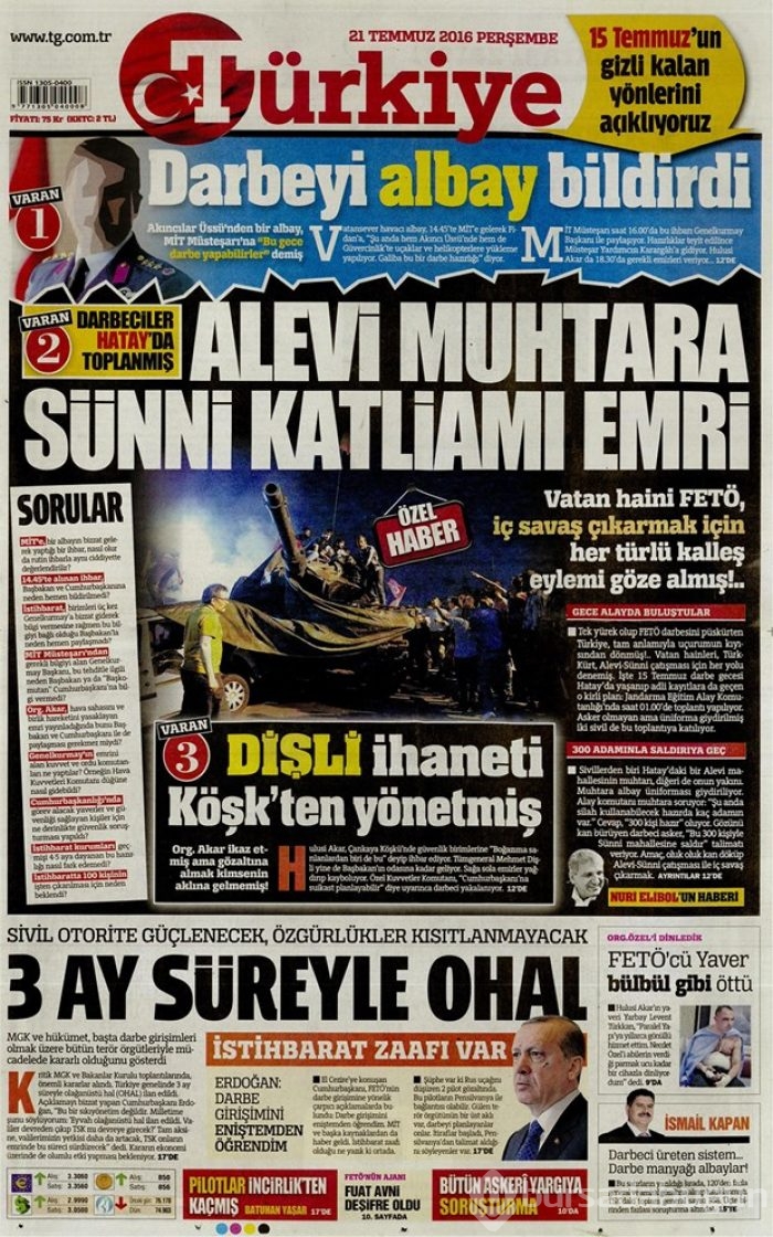 Günün gazete manşetleri 21 Temmuz 2016