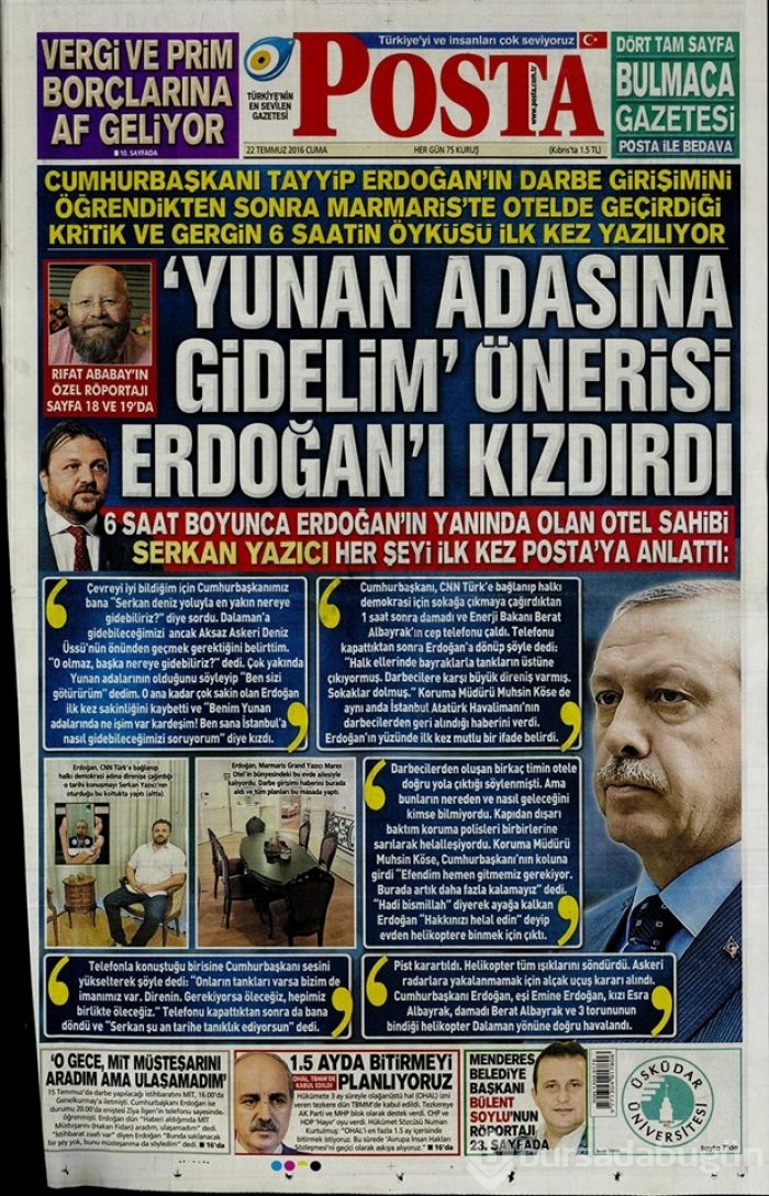 Günün gazete manşetleri 22 Temmuz 2016