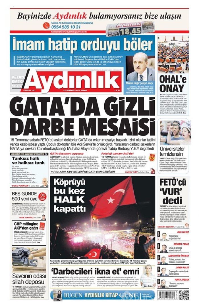 Günün gazete manşetleri 22 Temmuz 2016