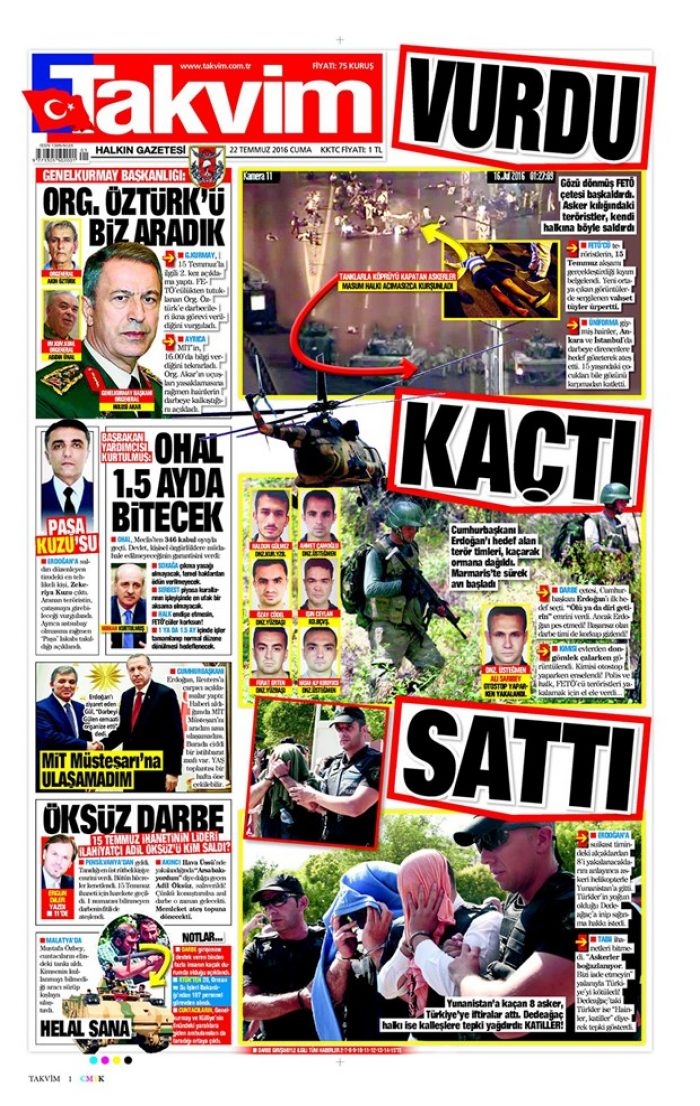 Günün gazete manşetleri 22 Temmuz 2016