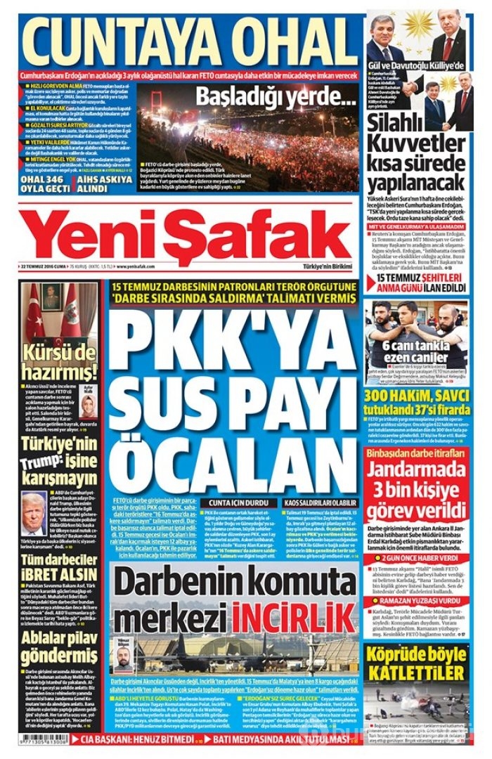 Günün gazete manşetleri 22 Temmuz 2016