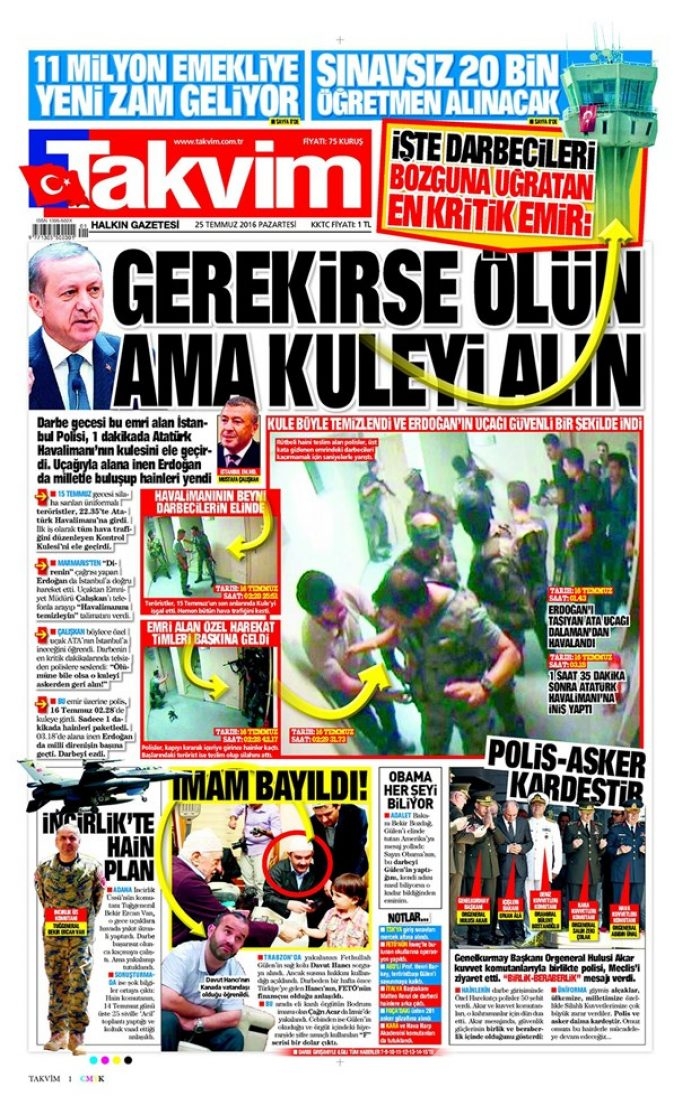 Günün gazete manşetleri  25 Temmuz 2016