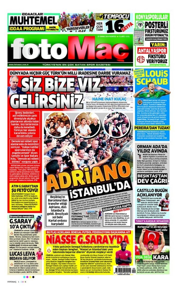 Günün gazete manşetleri  25 Temmuz 2016