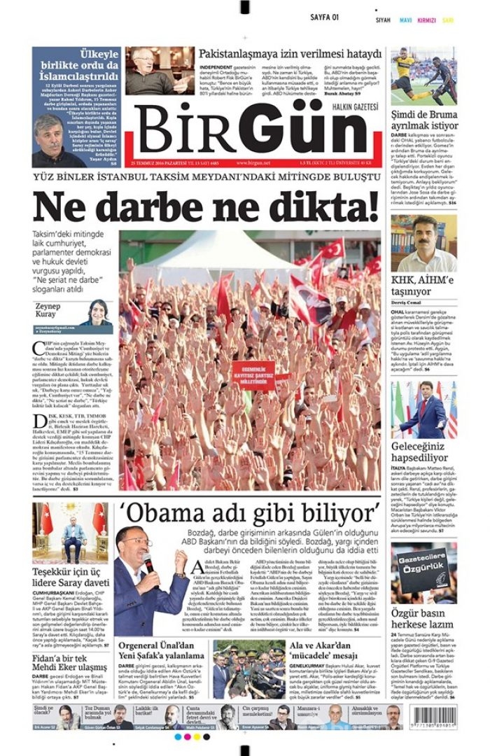Günün gazete manşetleri  25 Temmuz 2016