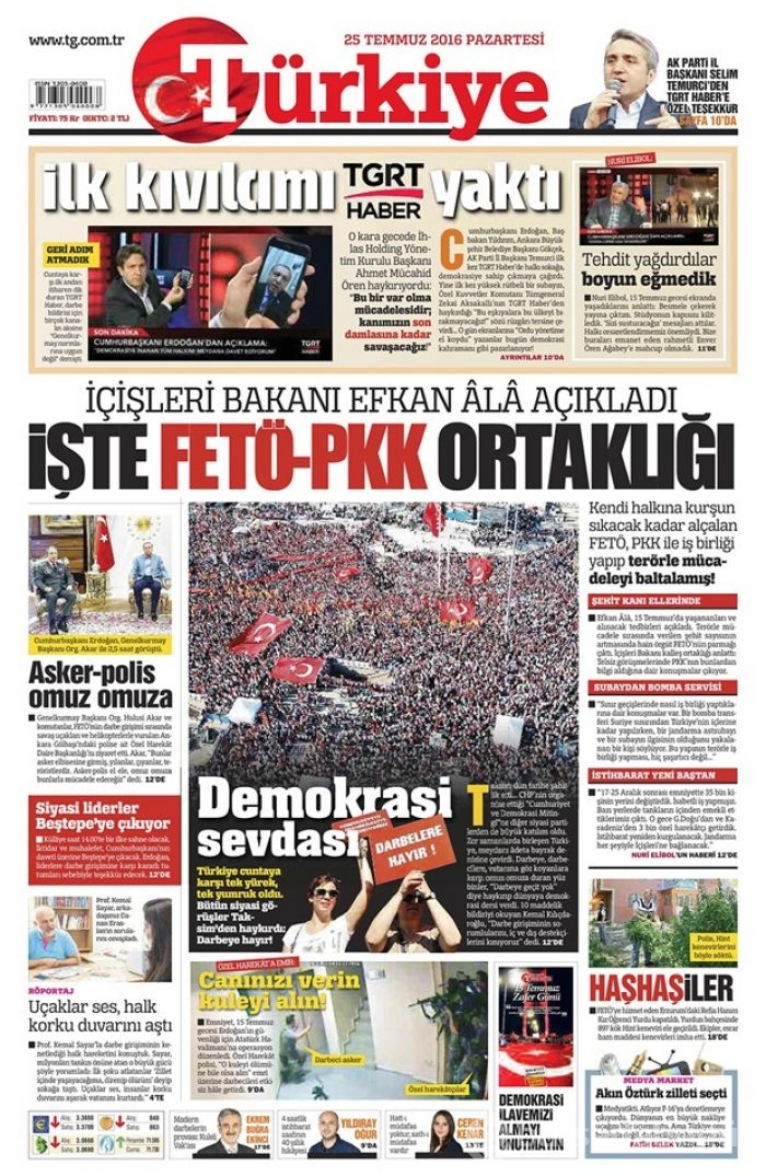 Günün gazete manşetleri  25 Temmuz 2016