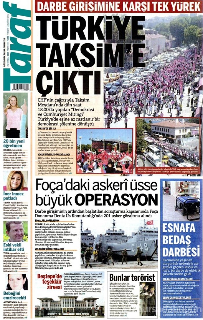 Günün gazete manşetleri  25 Temmuz 2016