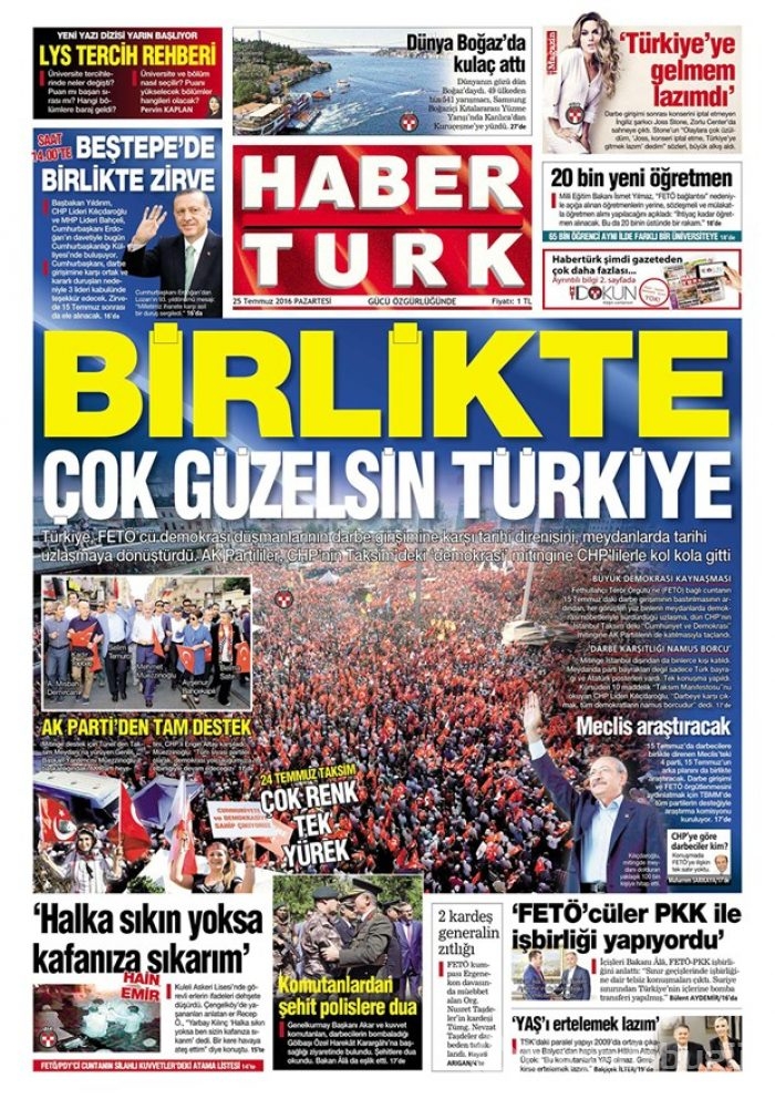 Günün gazete manşetleri  25 Temmuz 2016