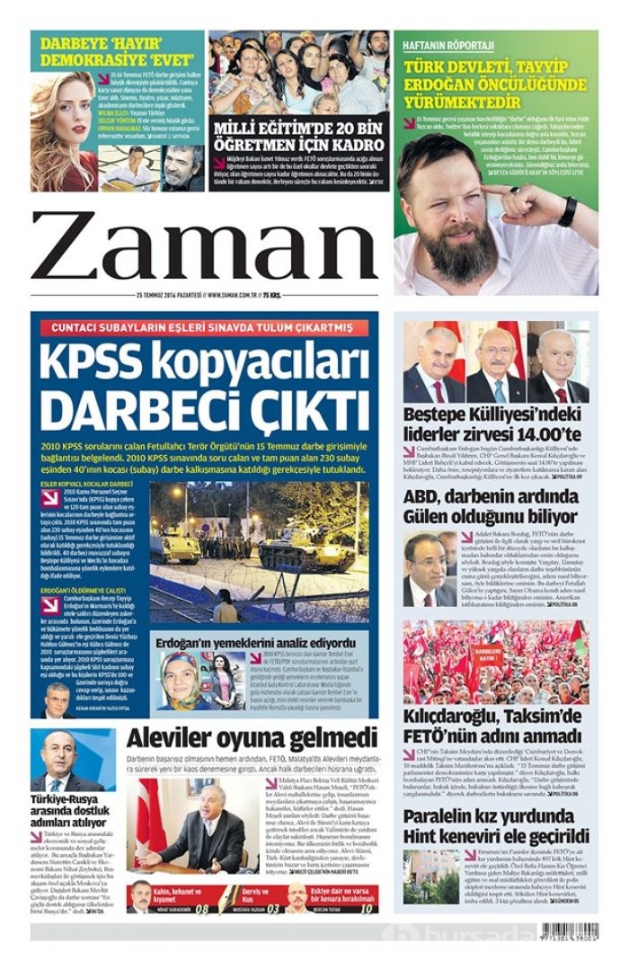 Günün gazete manşetleri  25 Temmuz 2016
