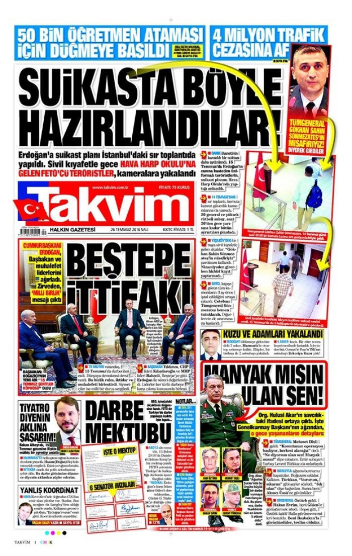 Günün gazete manşetleri 26 Temmuz 2016